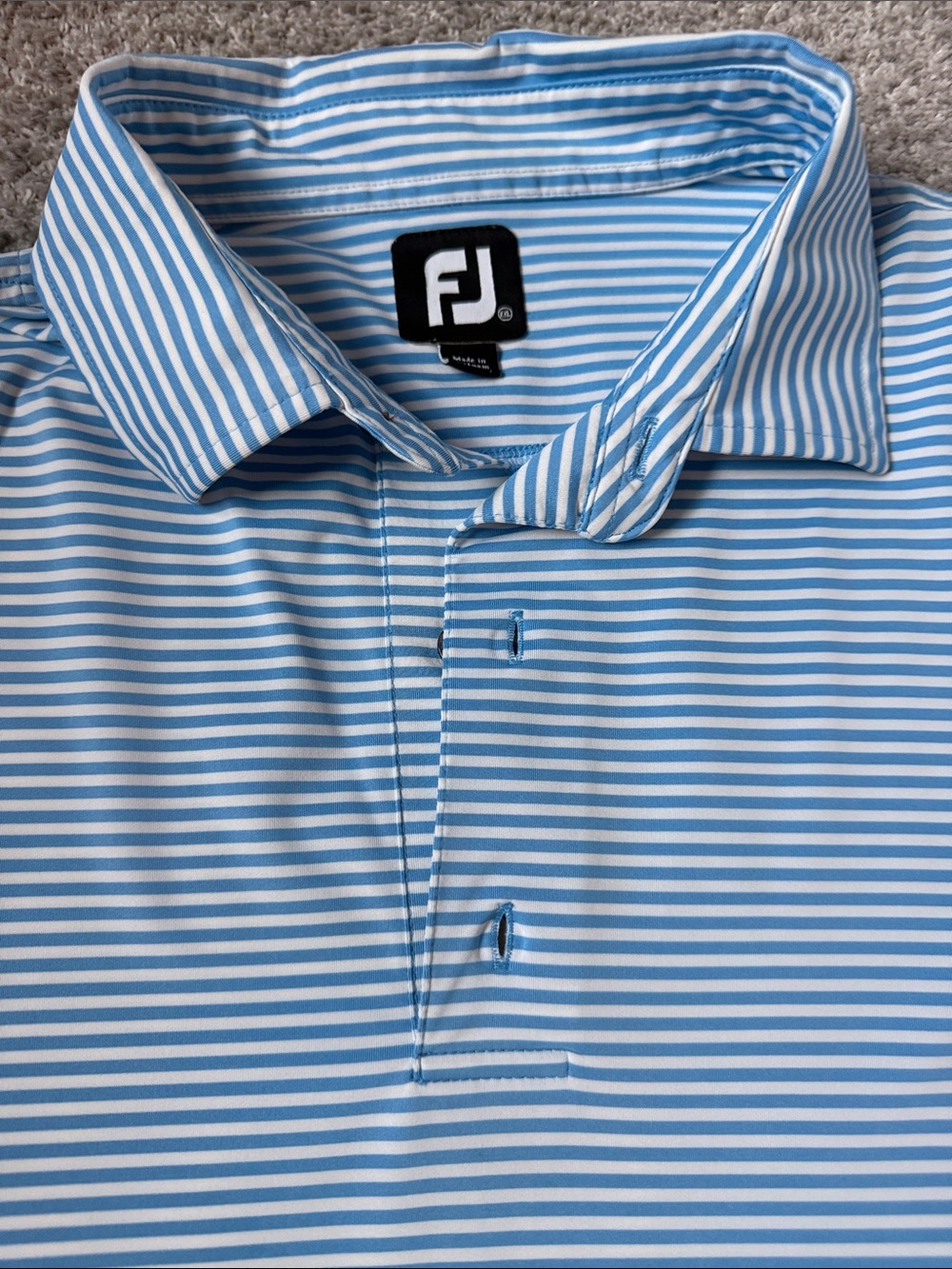 FootJoy Light Blue and White Striped Polo Shirt